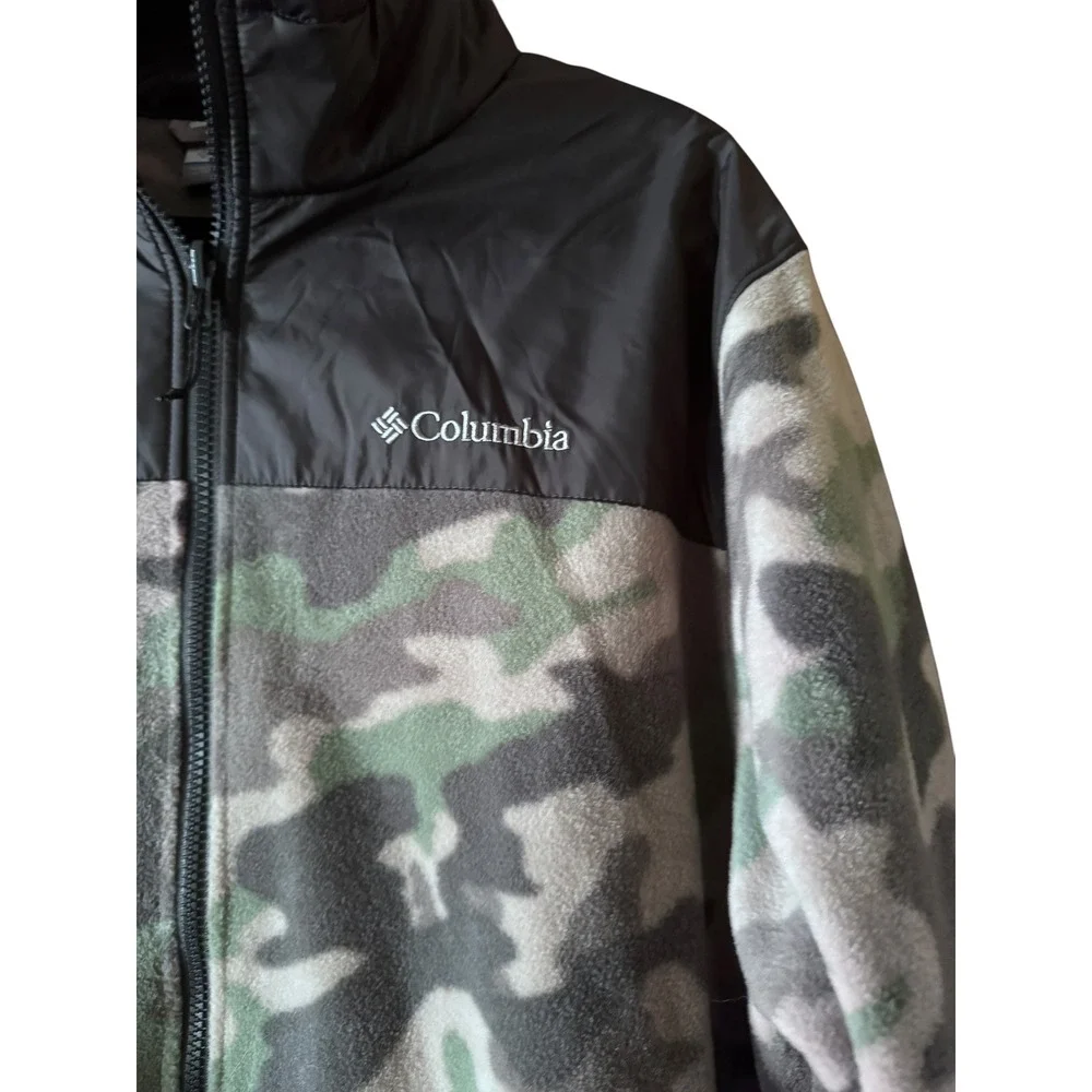 Columbia Fleece Jacket XL Green Camo Full Zip Mock Neck Gorpcore